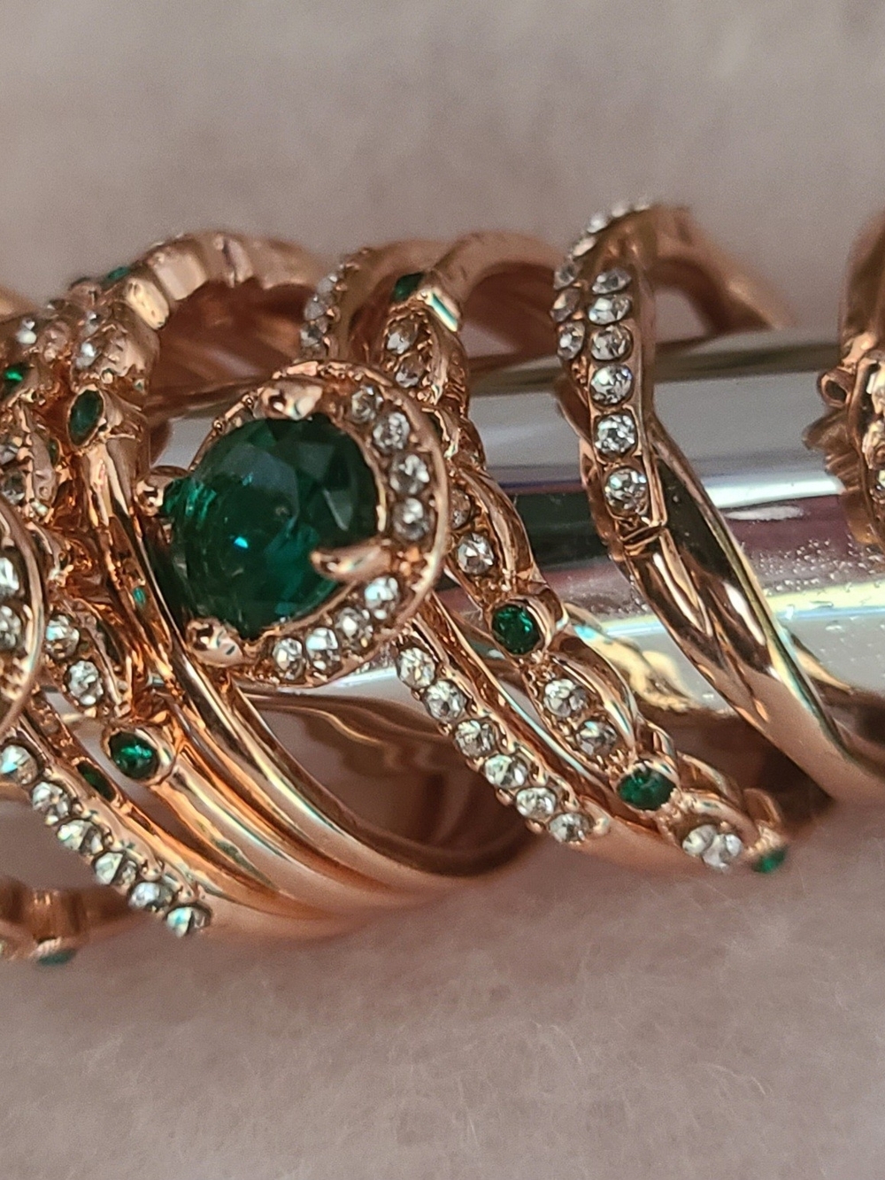 Others Follow Rose Gold Ring with Emerald Green and Clear Stones